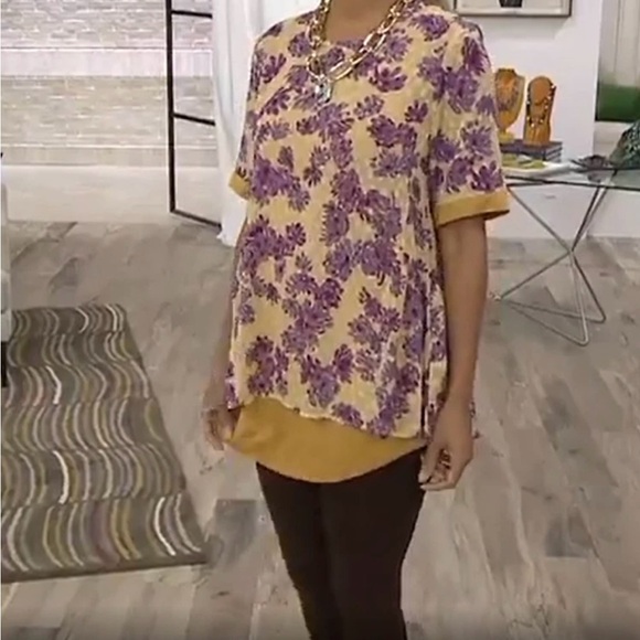 LOGO by Lori Goldstein Jacquard Woven Blouse layered with Knit Tank SIZE 1X - Picture 5 of 5